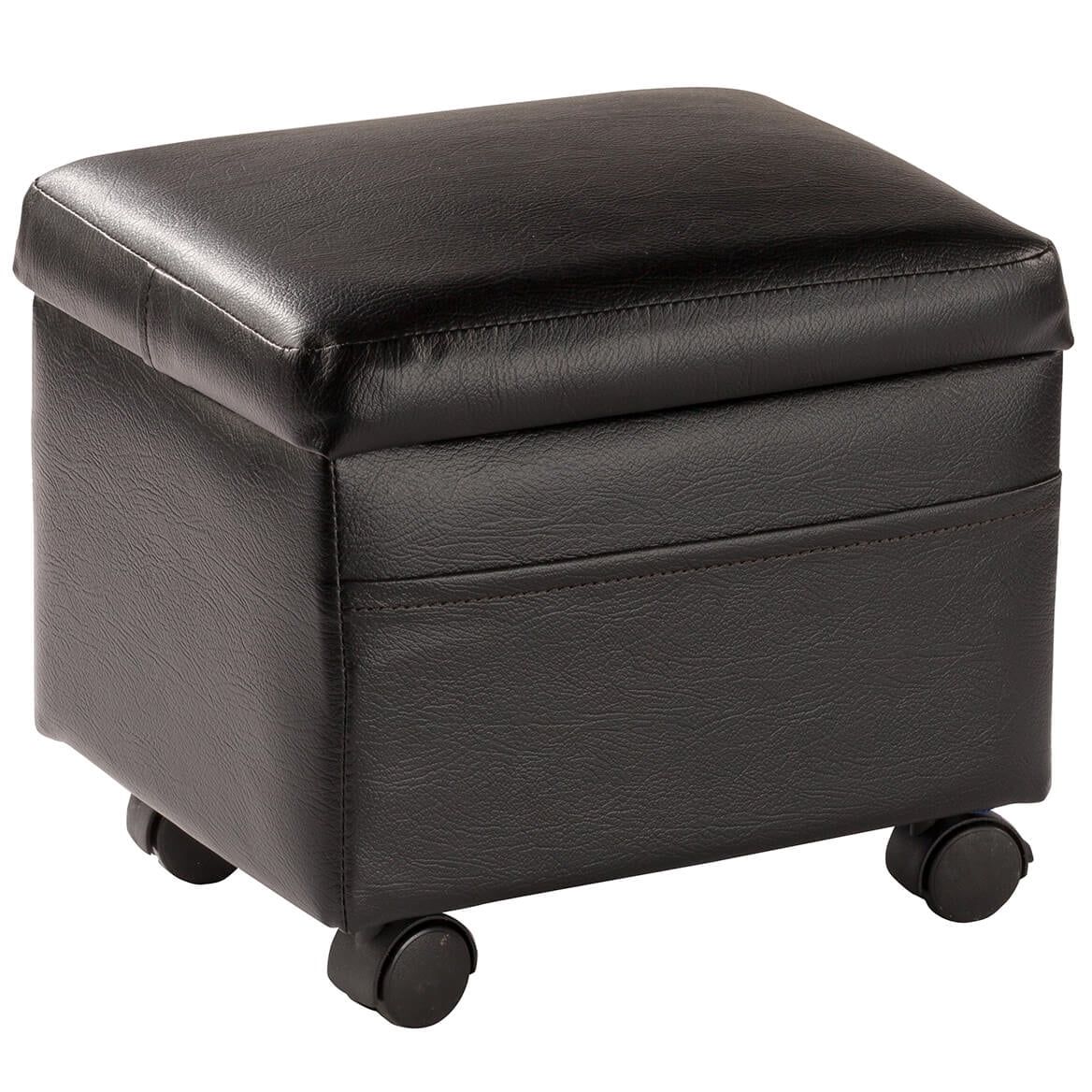 Black Vinyl Flip Top Storage Ottoman with Casters