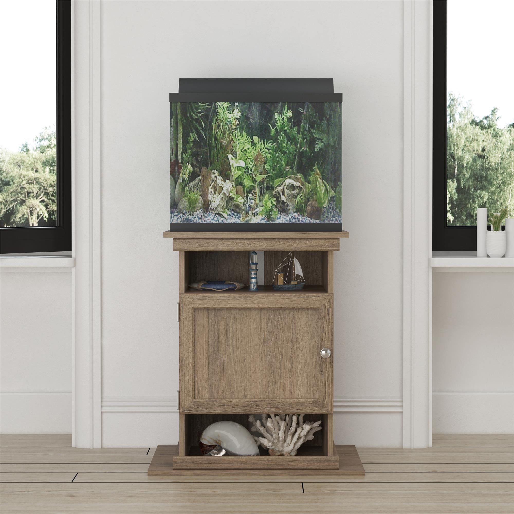 Rustic Oak Laminated Metal Aquarium Cabinet Stand