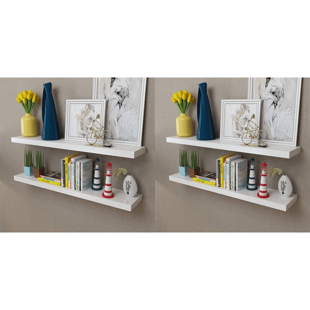 White MDF Floating Wall Display Shelves, 39.4" Set of 4