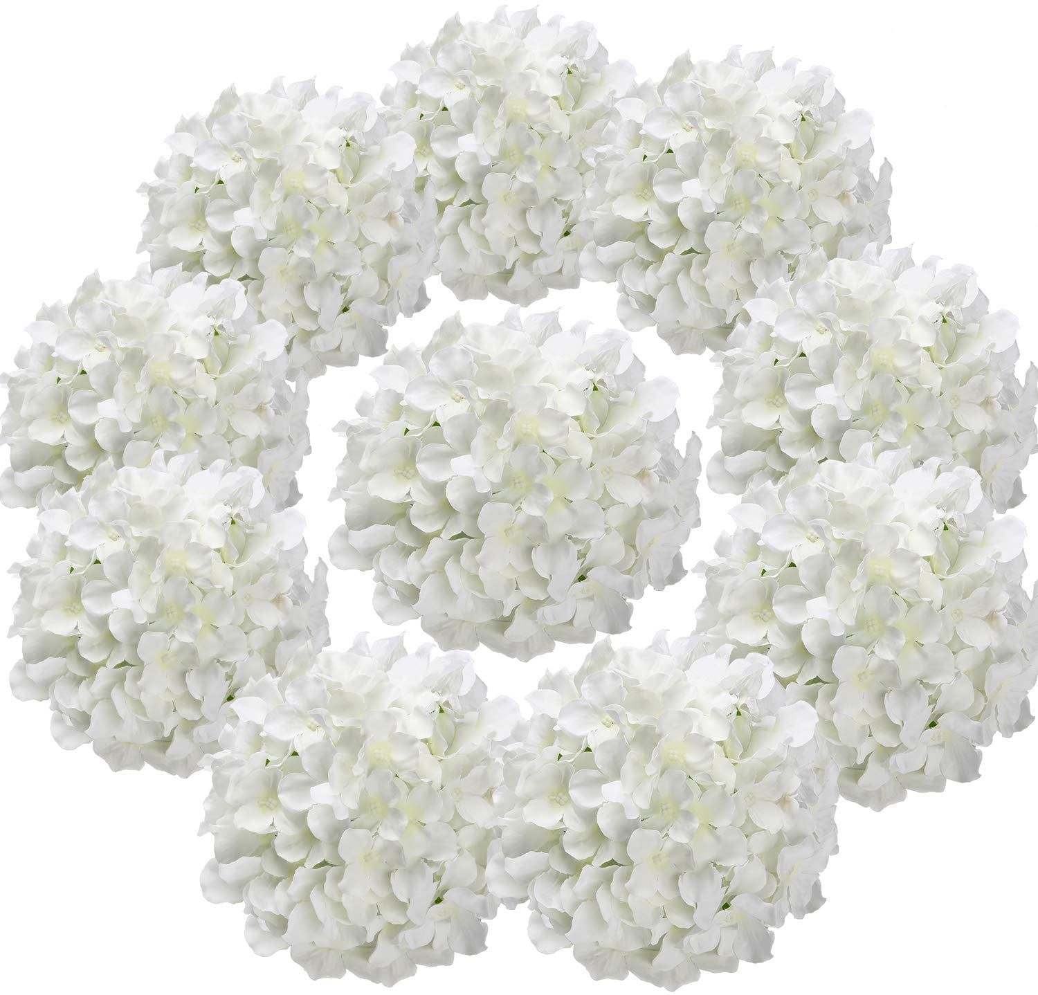 White Silk and Plastic Hydrangea Flower Heads, Pack of 10