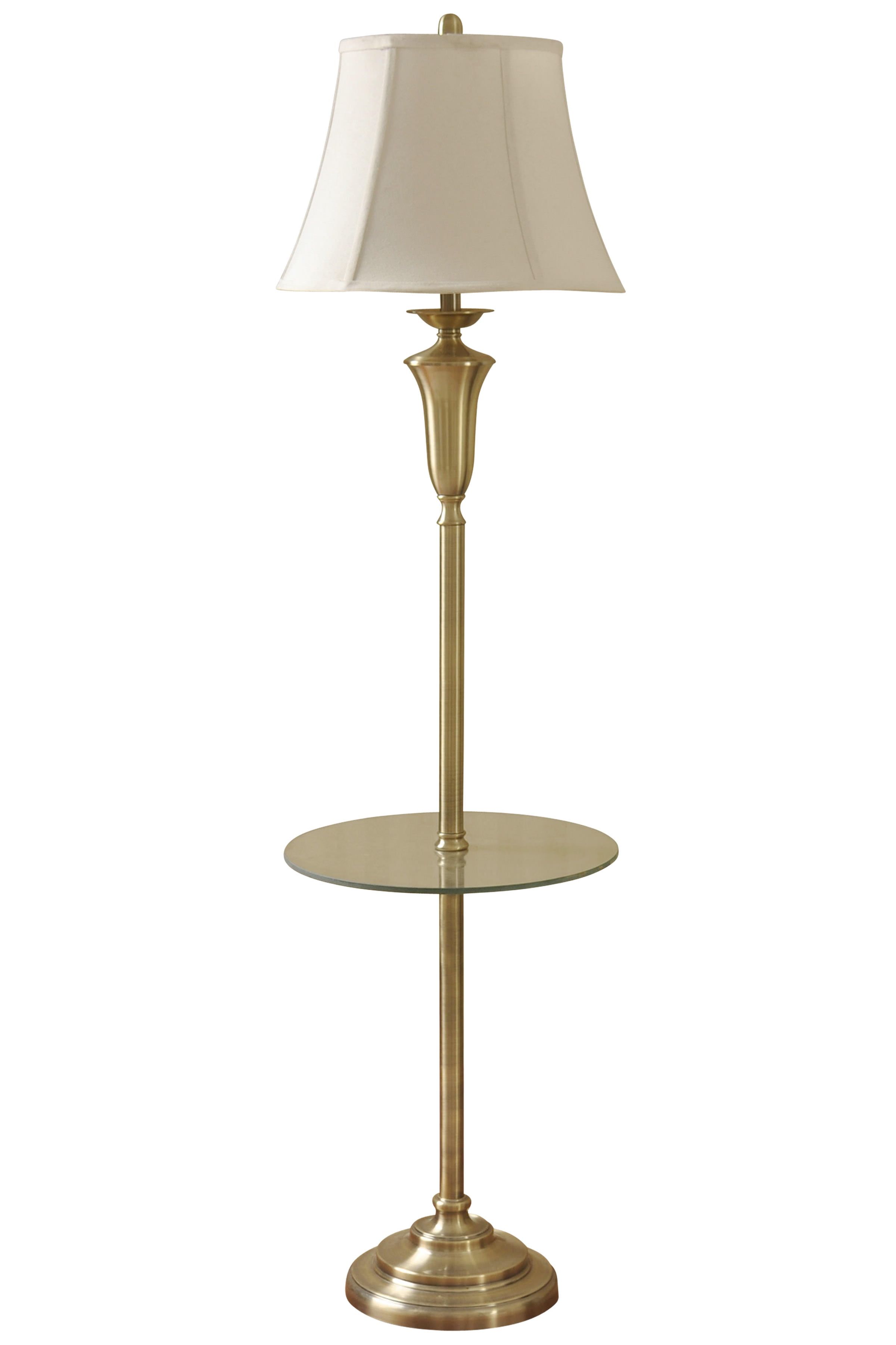 Antique Brass 21" Floor Lamp with Natural Linen Shade and Integrated Table