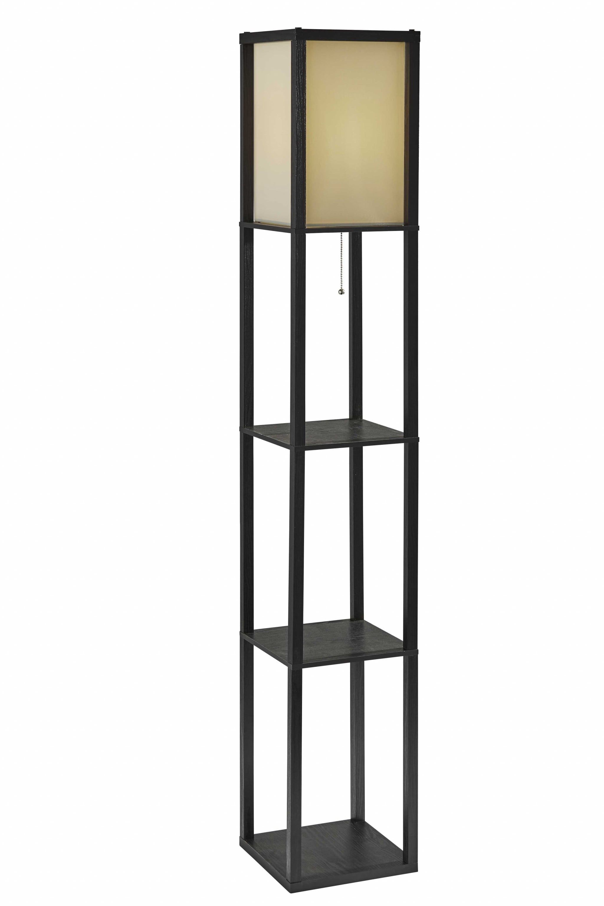 Elegant Black Wood Finish Floor Lamp with Storage Shelves