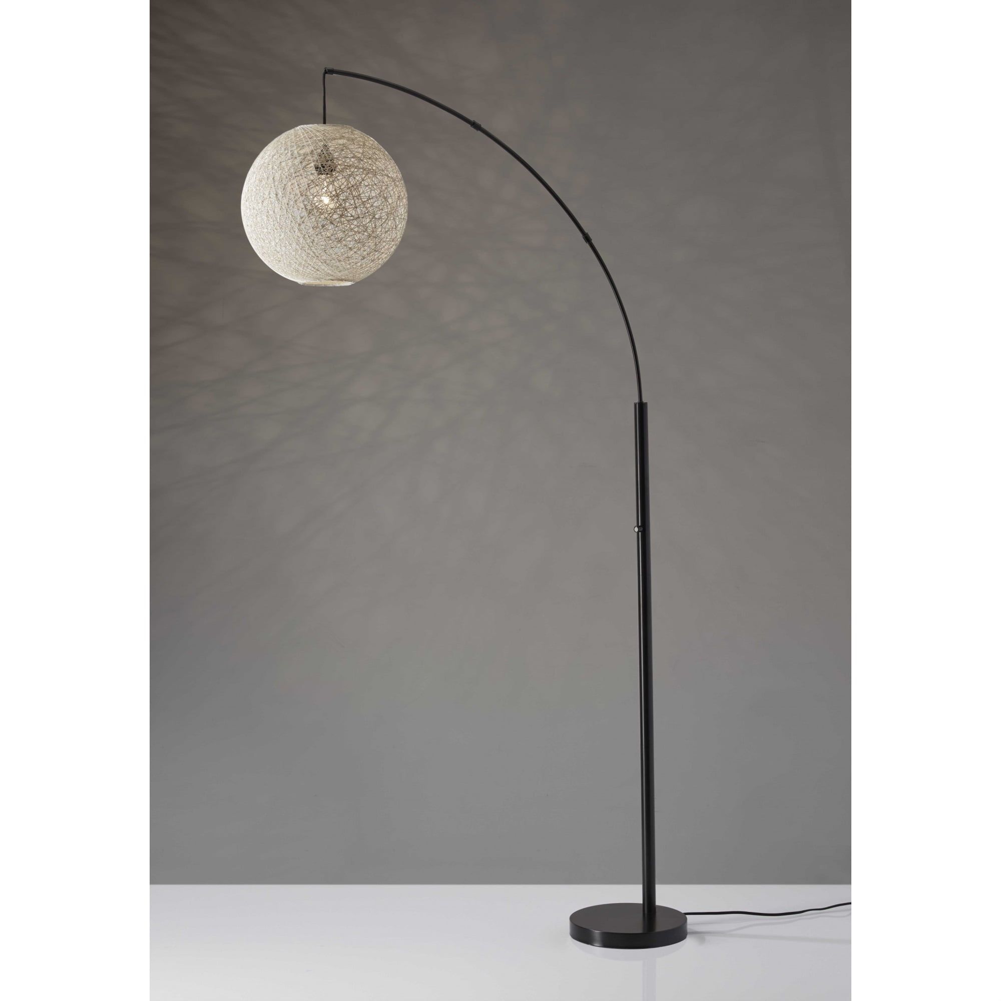 Groovy Bronze Arc Floor Lamp with Rattan String Shade