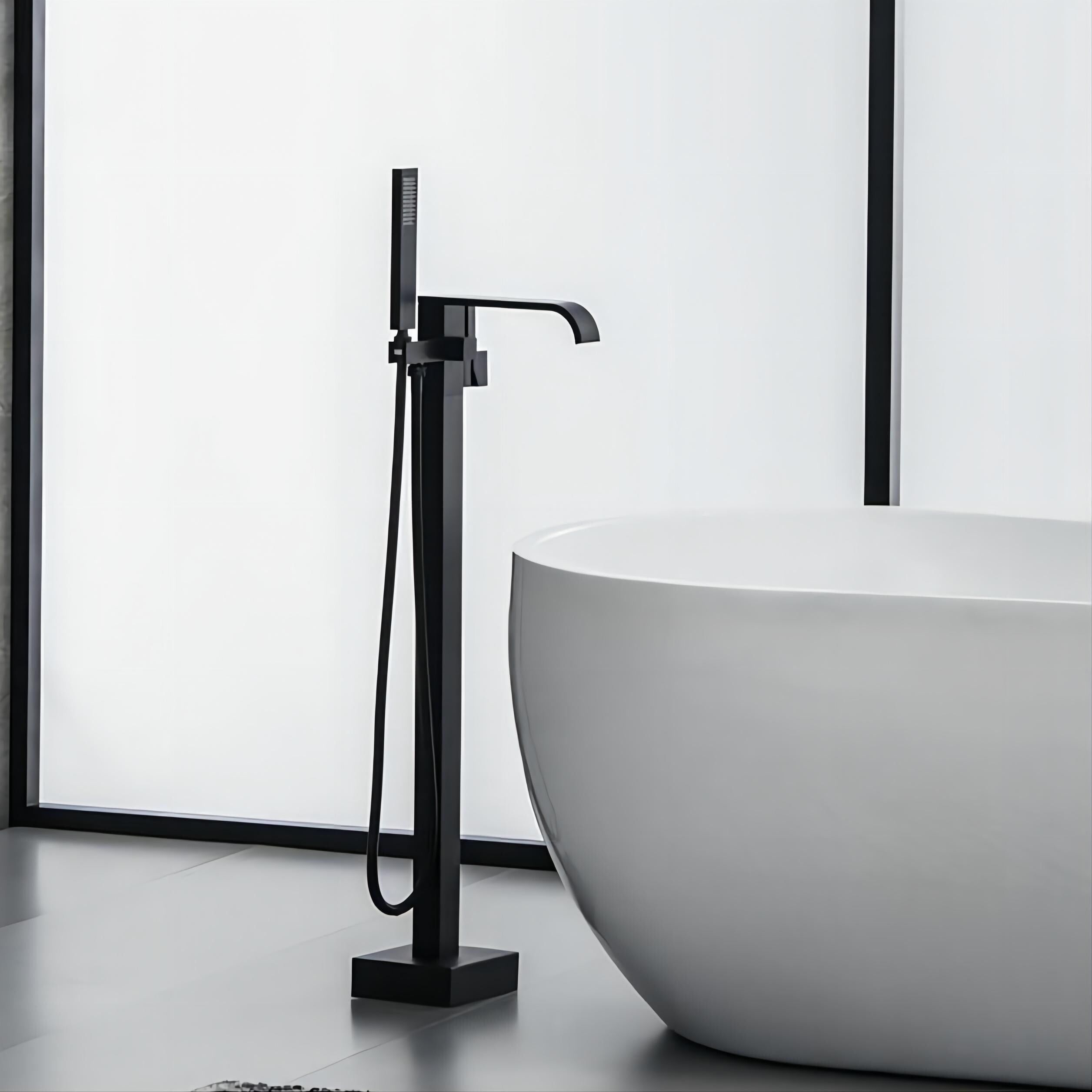 Matte Black Brass Freestanding Tub Faucet with Handheld Shower