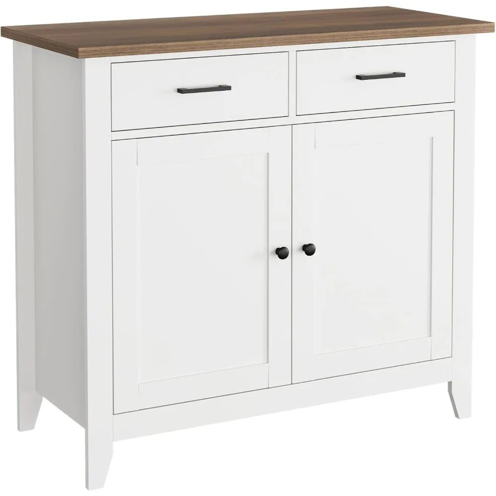 Ivory White Shaker Style Engineered Wood Sideboard Cabinet