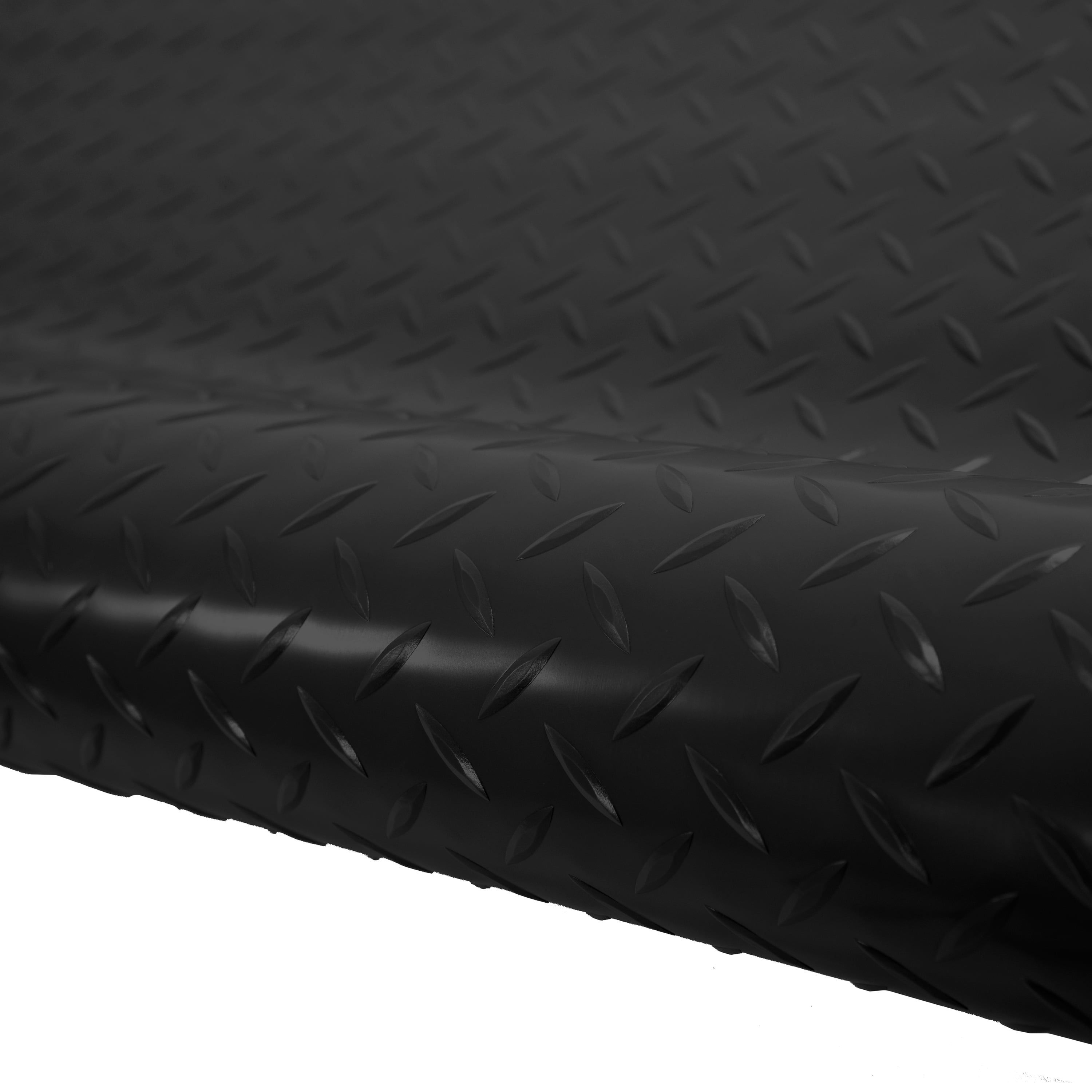 Midnight Black Diamond Plate Vinyl Garage Floor Roll, 7.5' x 17'