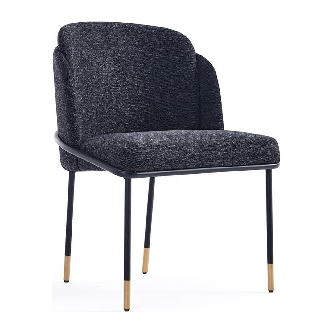 High Back Black Linen Upholstered Metal Side Chair