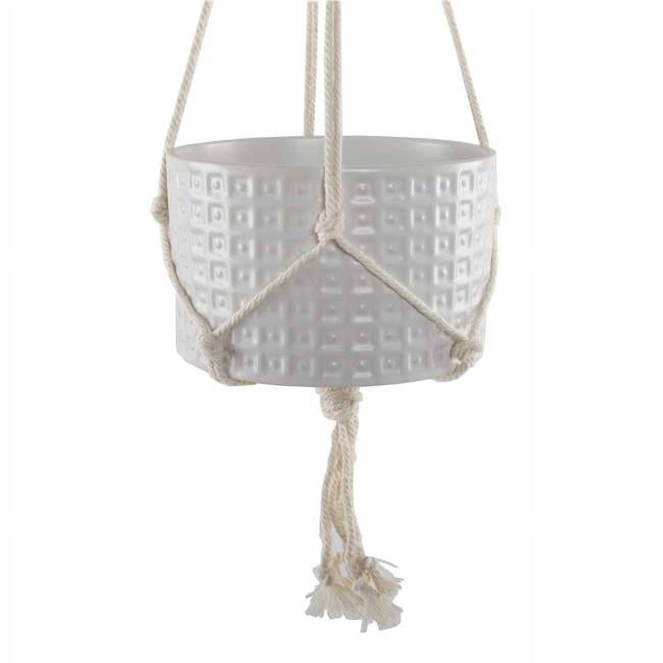 Matte White Ceramic 5.5'' Indoor Hanging Planter with Macrame