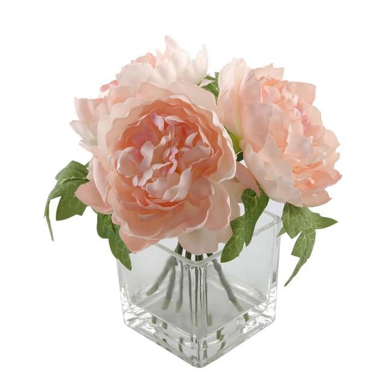 Spring Elegance Silk Peony Tabletop Centerpiece in Glass Pot, Pink