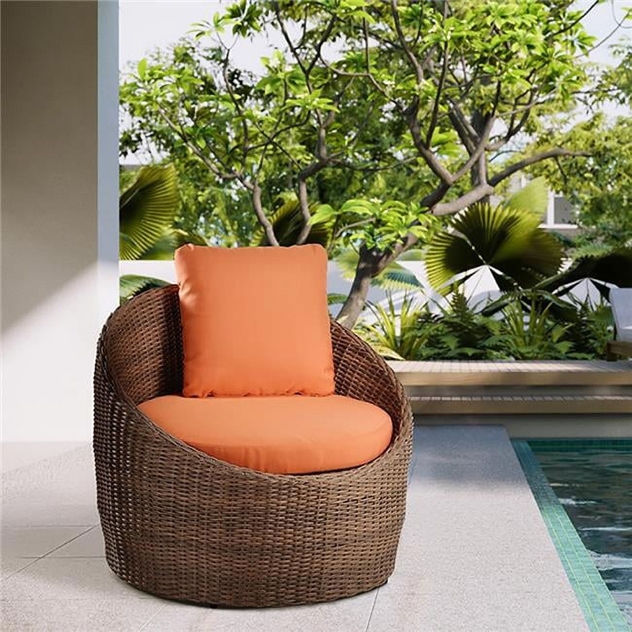 Flora 31" Dark Brown and Orange Wicker Outdoor Arm Chair with Cushions