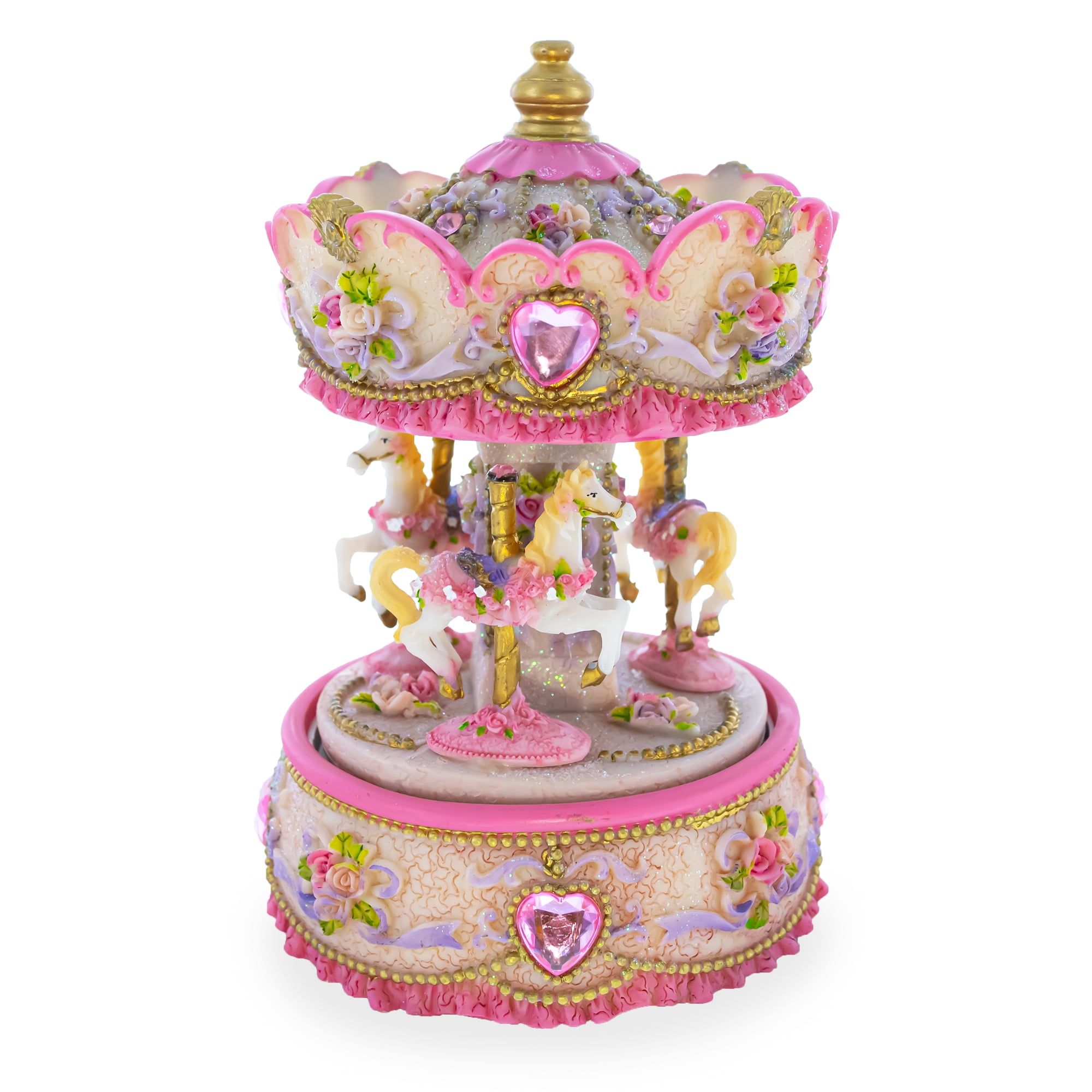 Pink and Gold Floral Carousel Musical Figurine