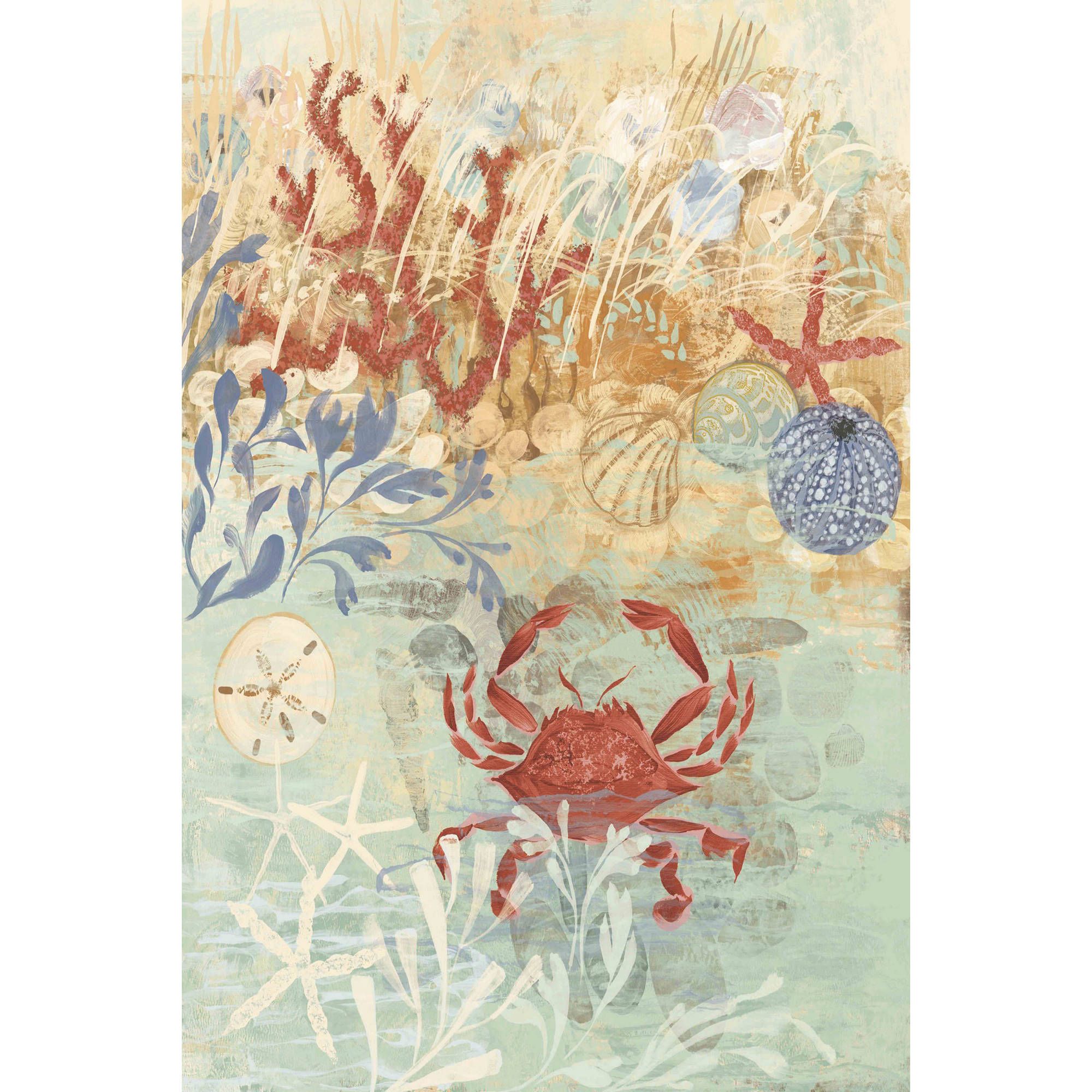 Coastal Red and Blue Sea Life Canvas Art Print