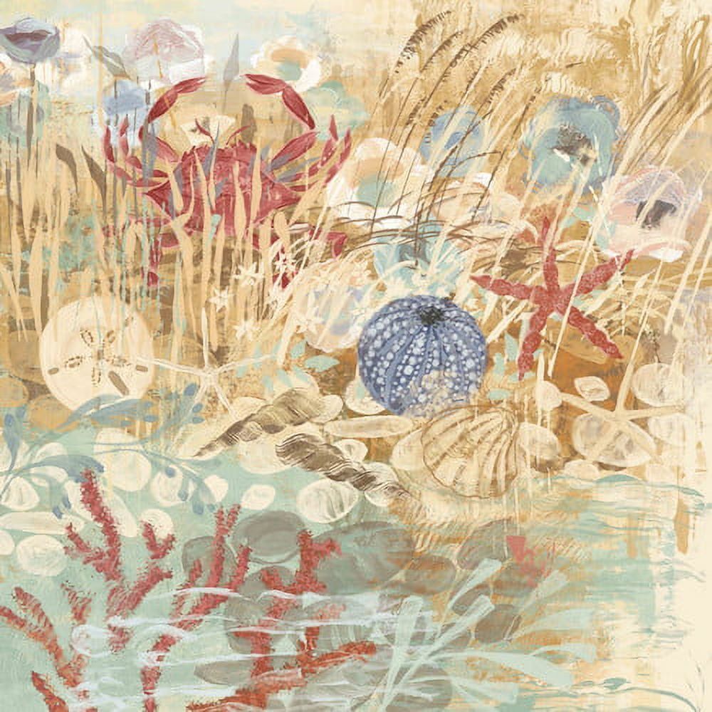 Floral Frenzy Coastal V Beige and Blue Canvas Art Print