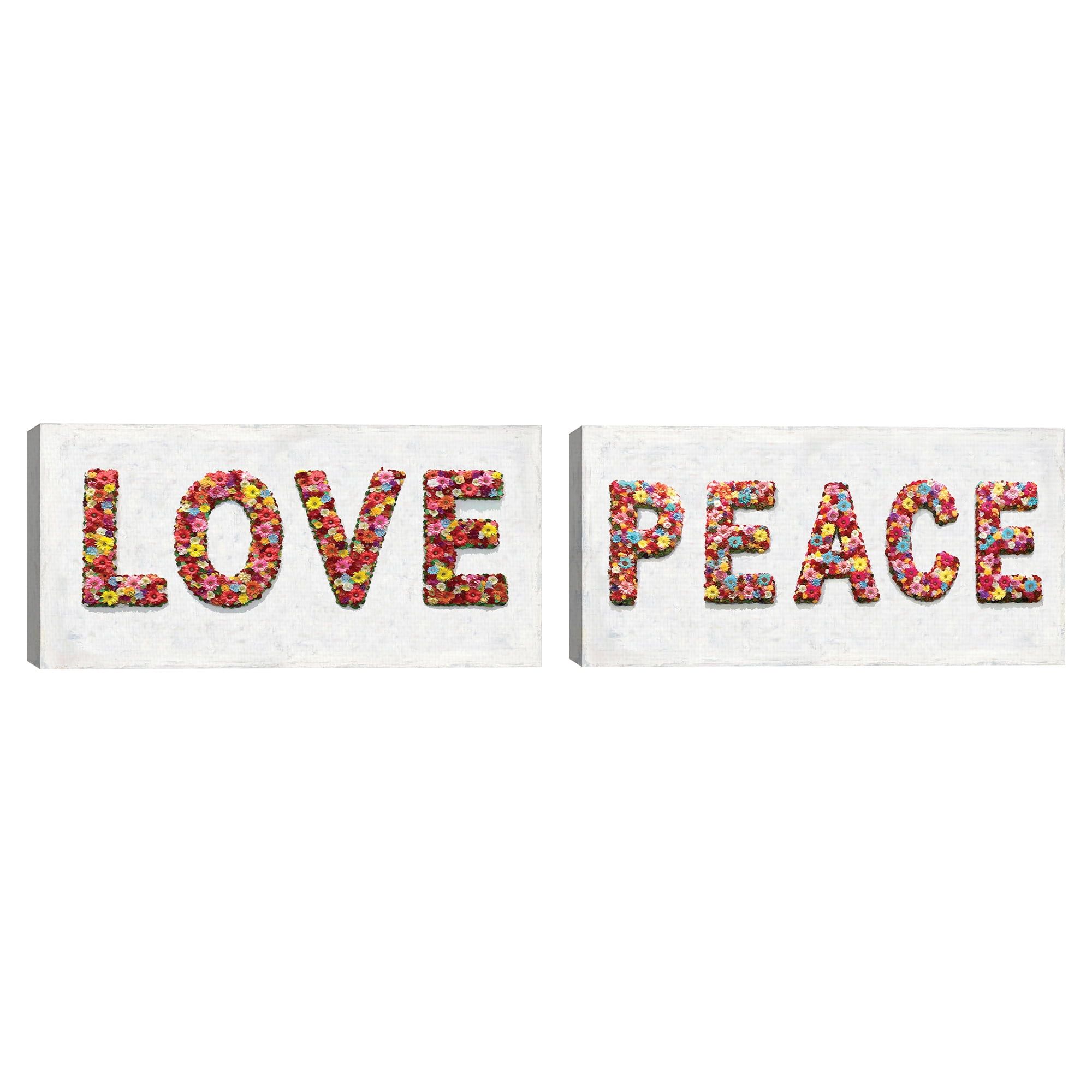 Floral Love and Peace Canvas Art Print Set