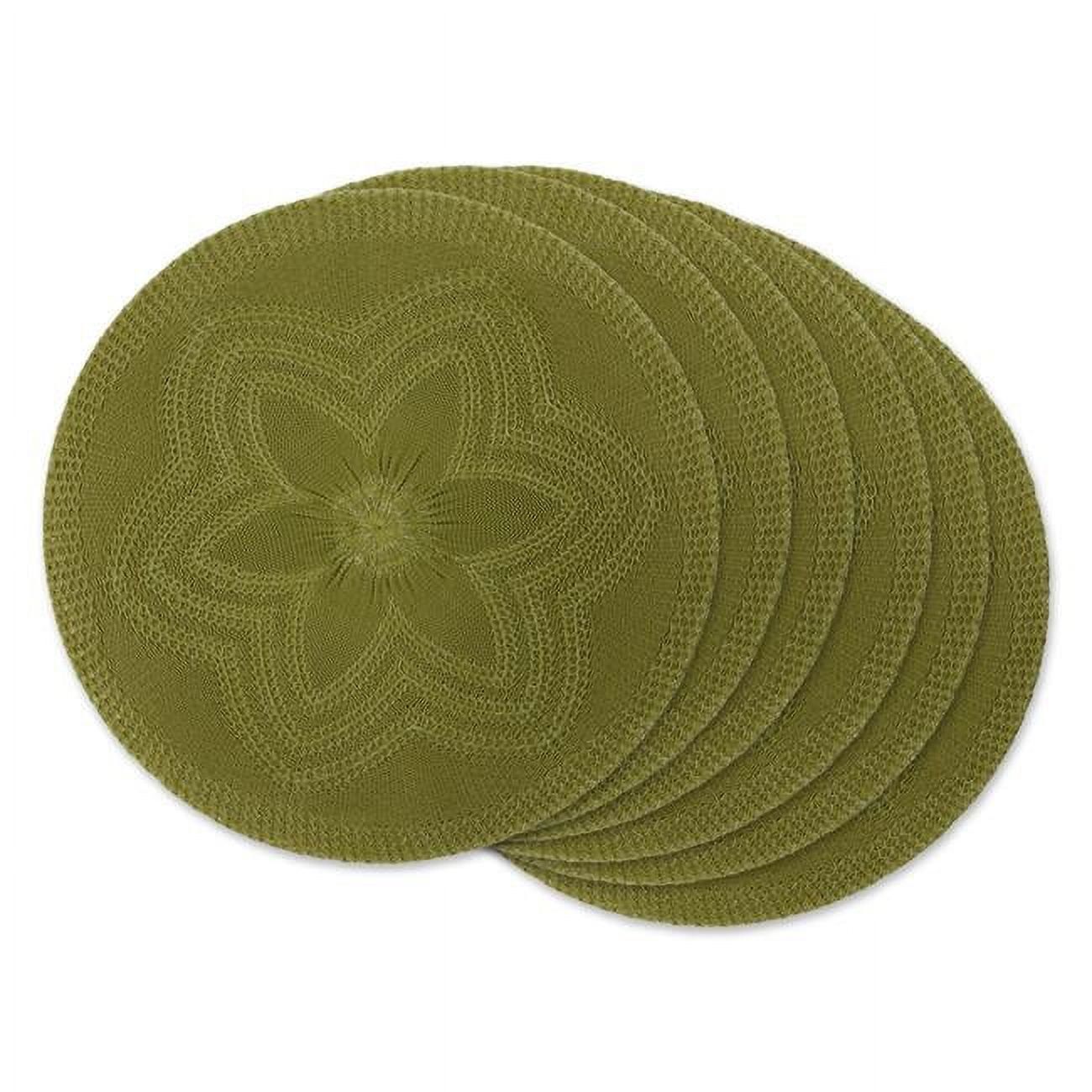 Antique Green 15" Round Woven Floral Placemats Set of 6