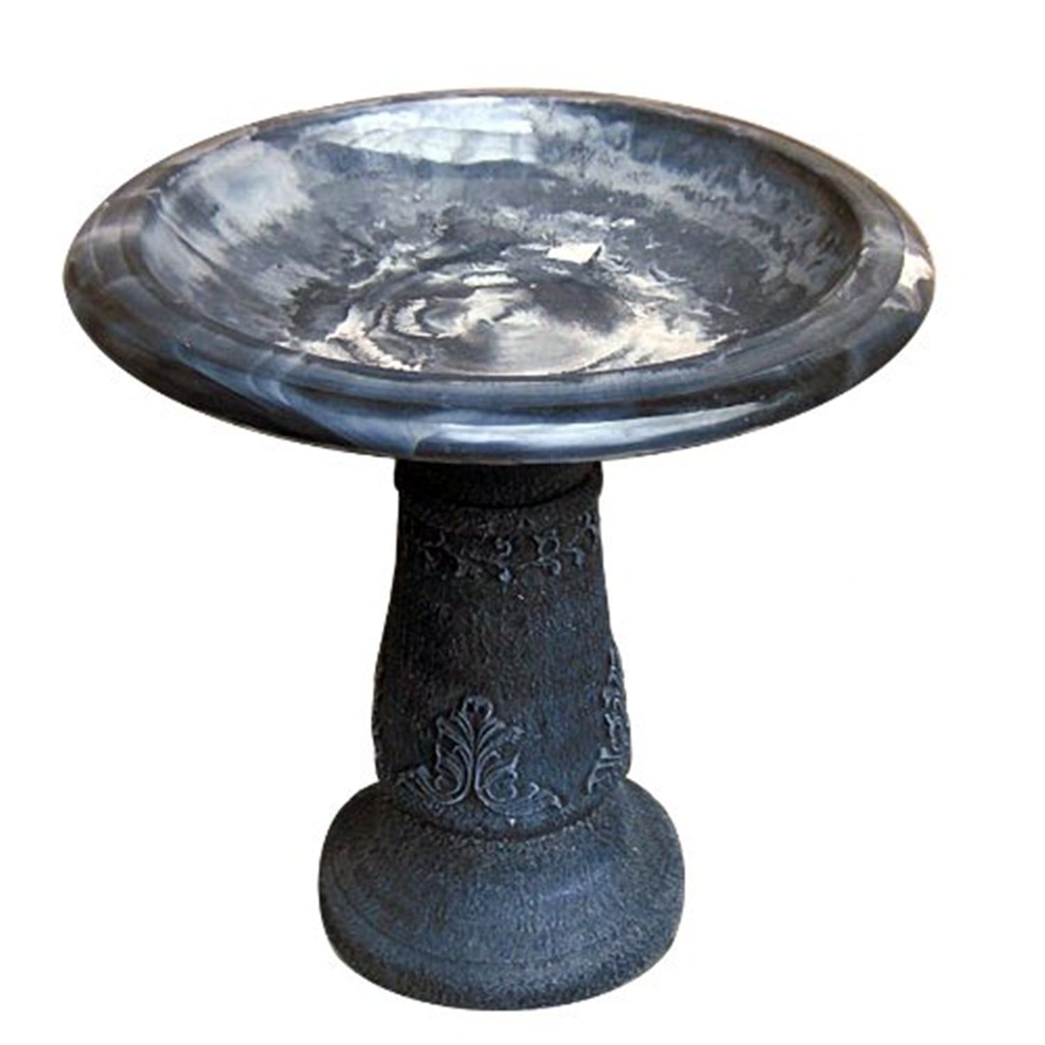 Florentine Blue Marbleized Clay Bird Bath with Stand