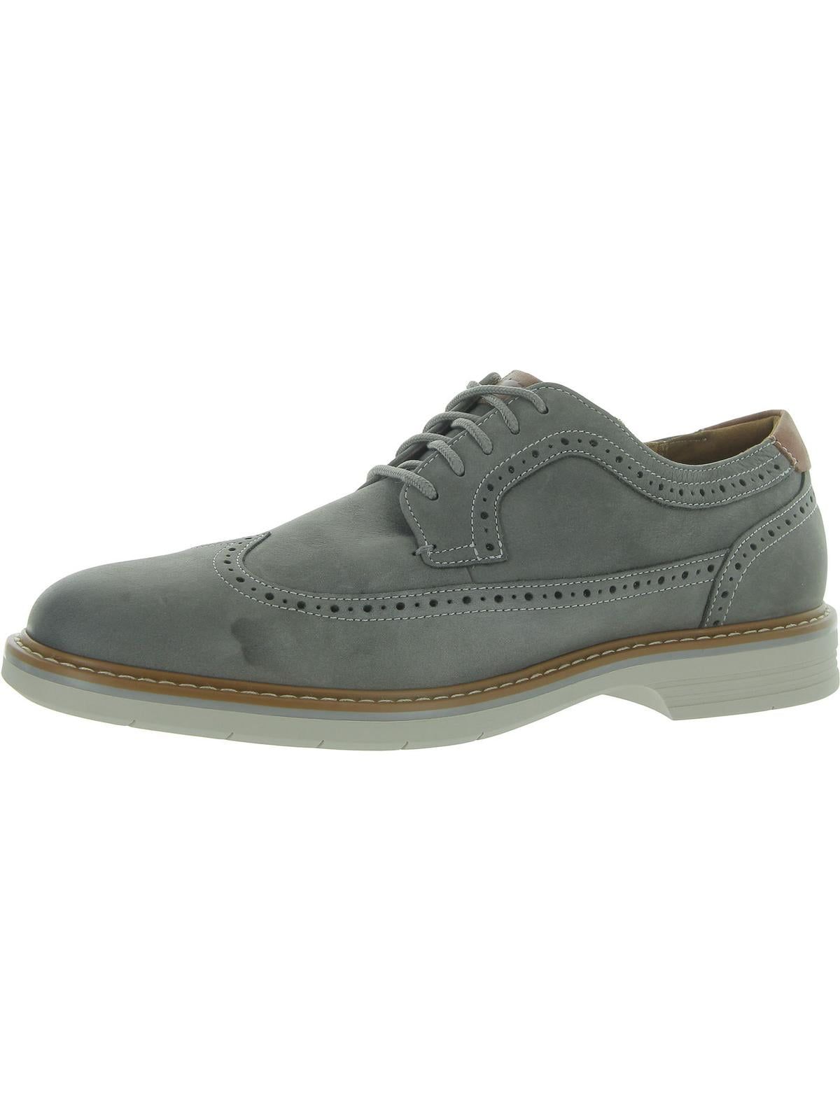 Gray Leather Wingtip Derby Shoes with Brown Accents