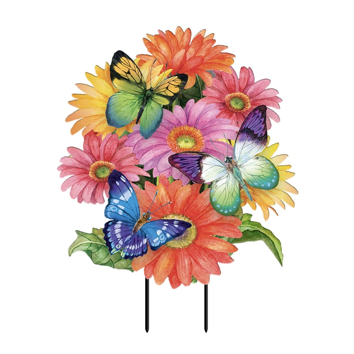 Colorful Butterfly and Flower Metal Lawn Art 27.5" x 17"