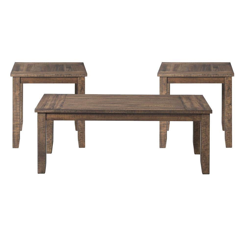 Rustic Farmhouse 3-Piece Walnut Coffee and End Table Set