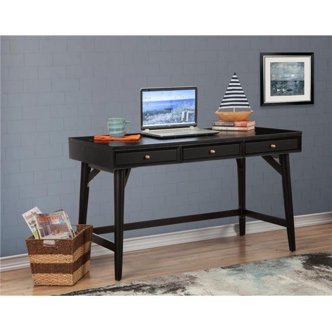 Elegant Black Mahogany 52" Transitional Home Office Desk with 3 Drawers