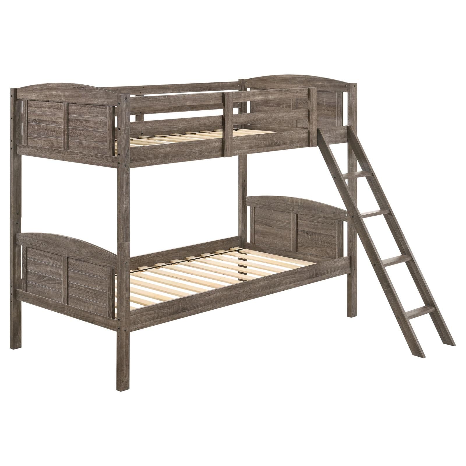 Rustic Twin Over Twin Brown Wood Bunk Bed with Ladder