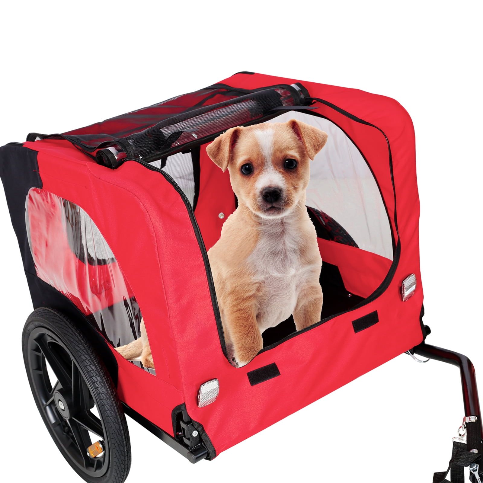 Red Foldable Pet Bike Trailer with Mesh Canopy