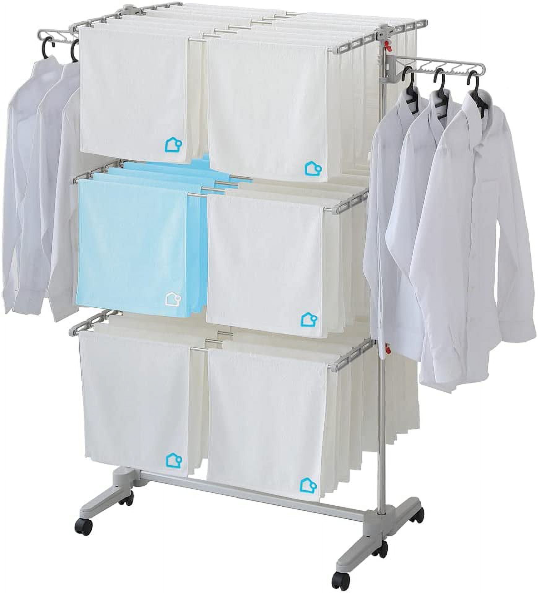 Foldable Stainless Steel Drying Rack with Wheels and 48 Rods