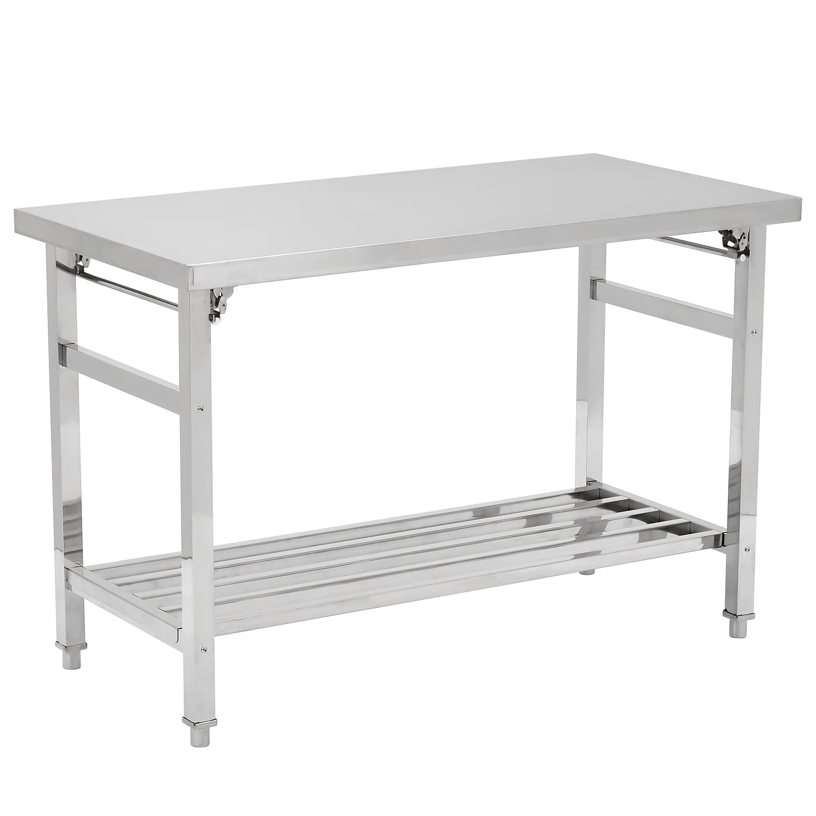 Stainless Steel Folding Worktable with Adjustable Shelf, 24x48 Inches