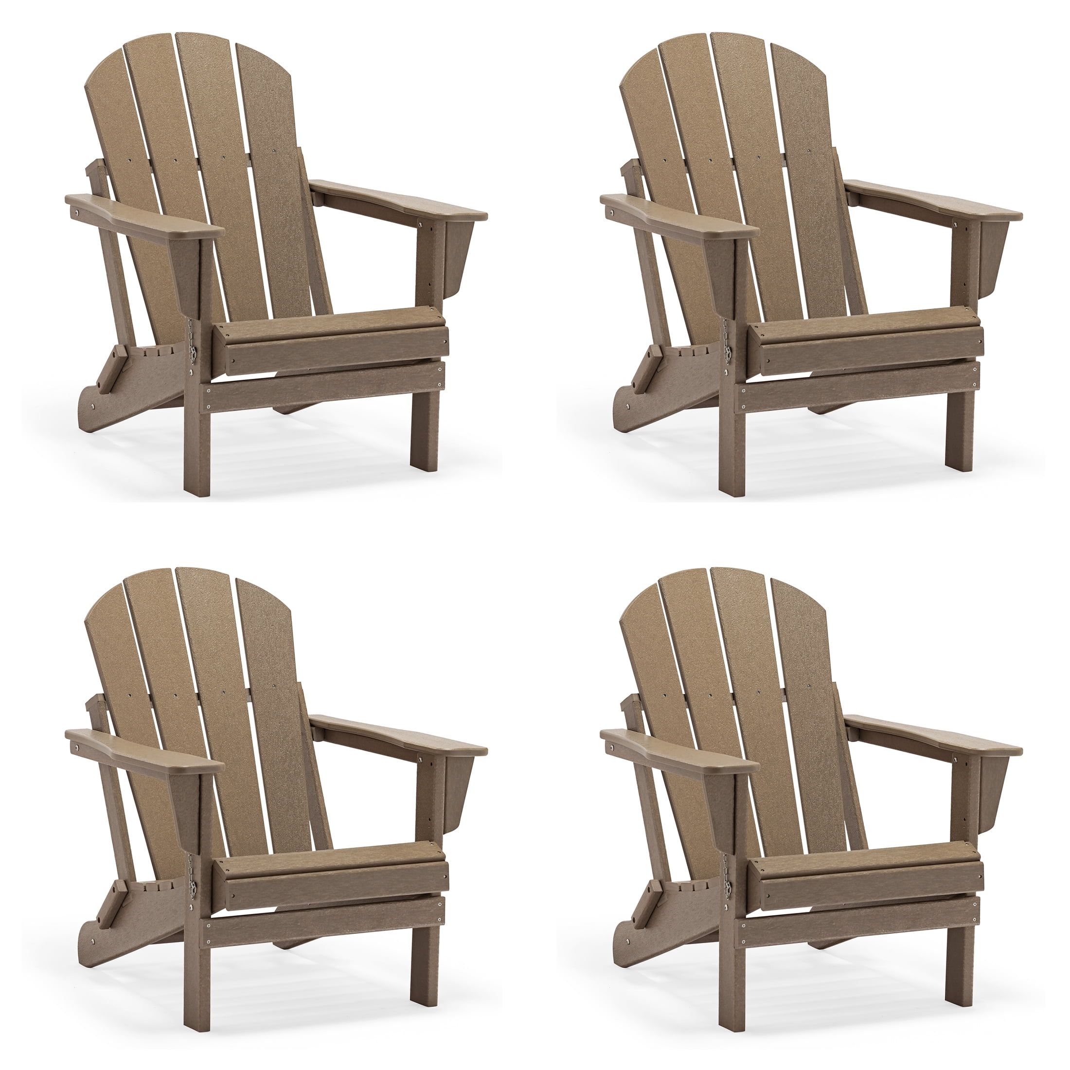 Weathered Wood Brown Folding Adirondack Chairs Set of 4