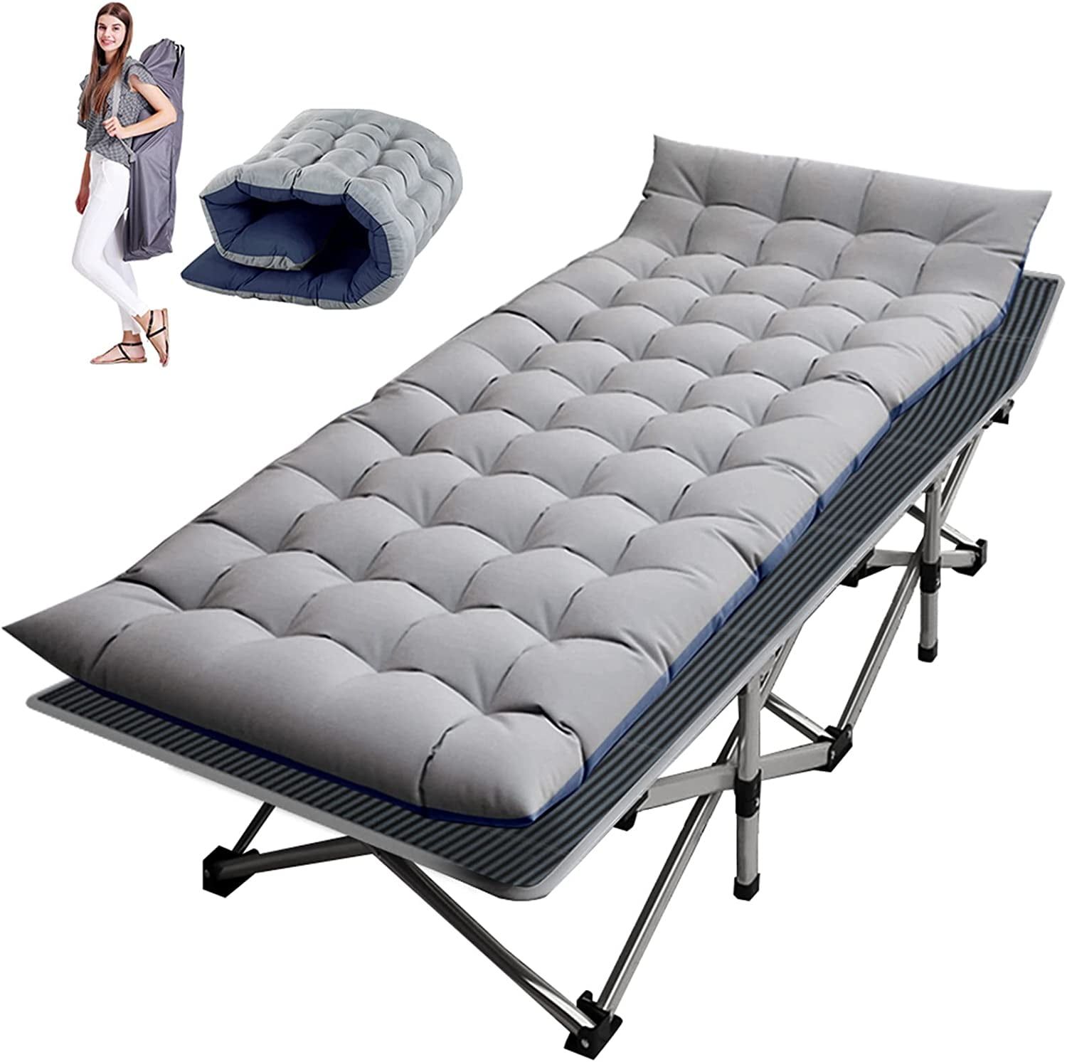 Pearl Cotton Gray Folding Camping Cot with Mattress