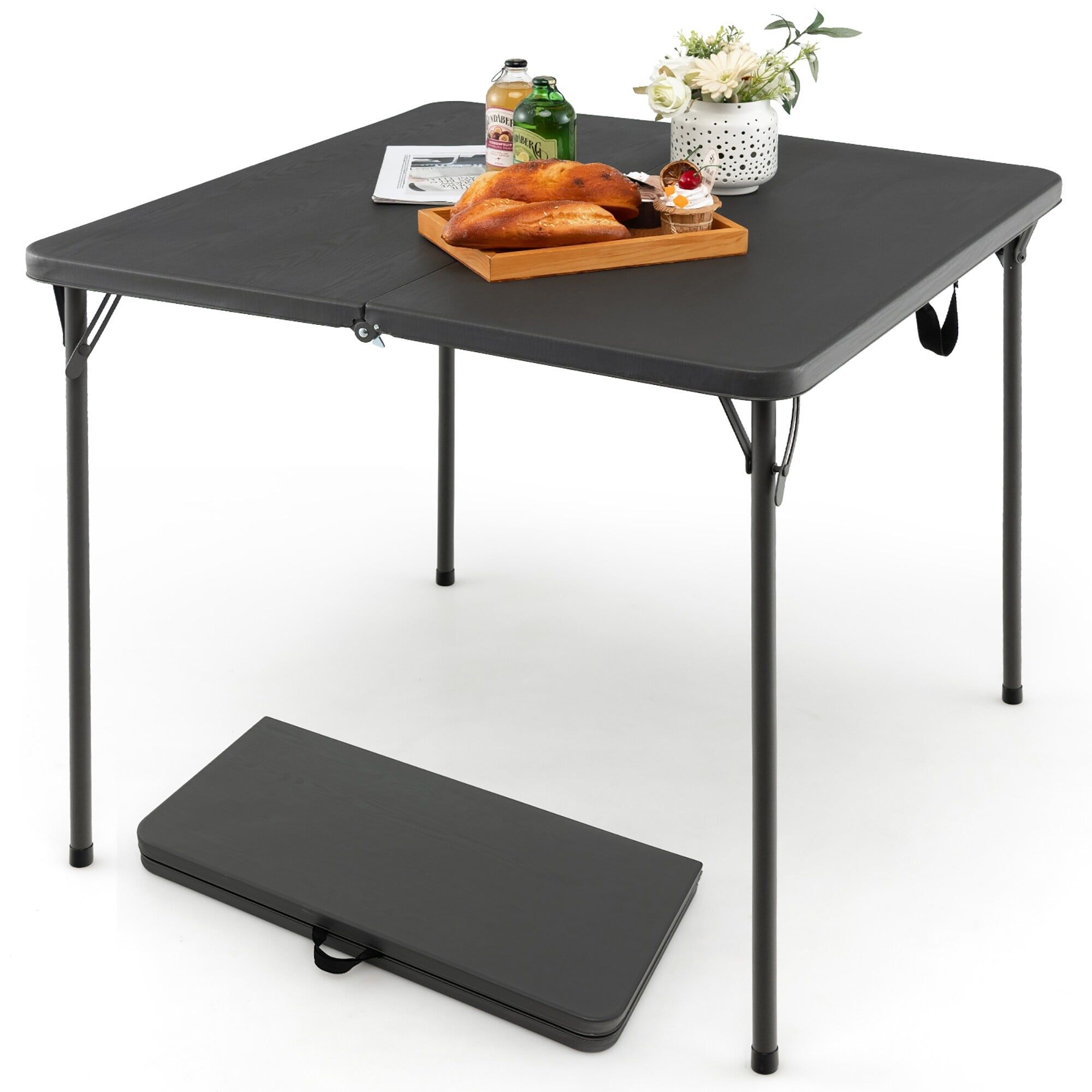 Portable Grey HDPE Folding Camping Table with Steel Frame