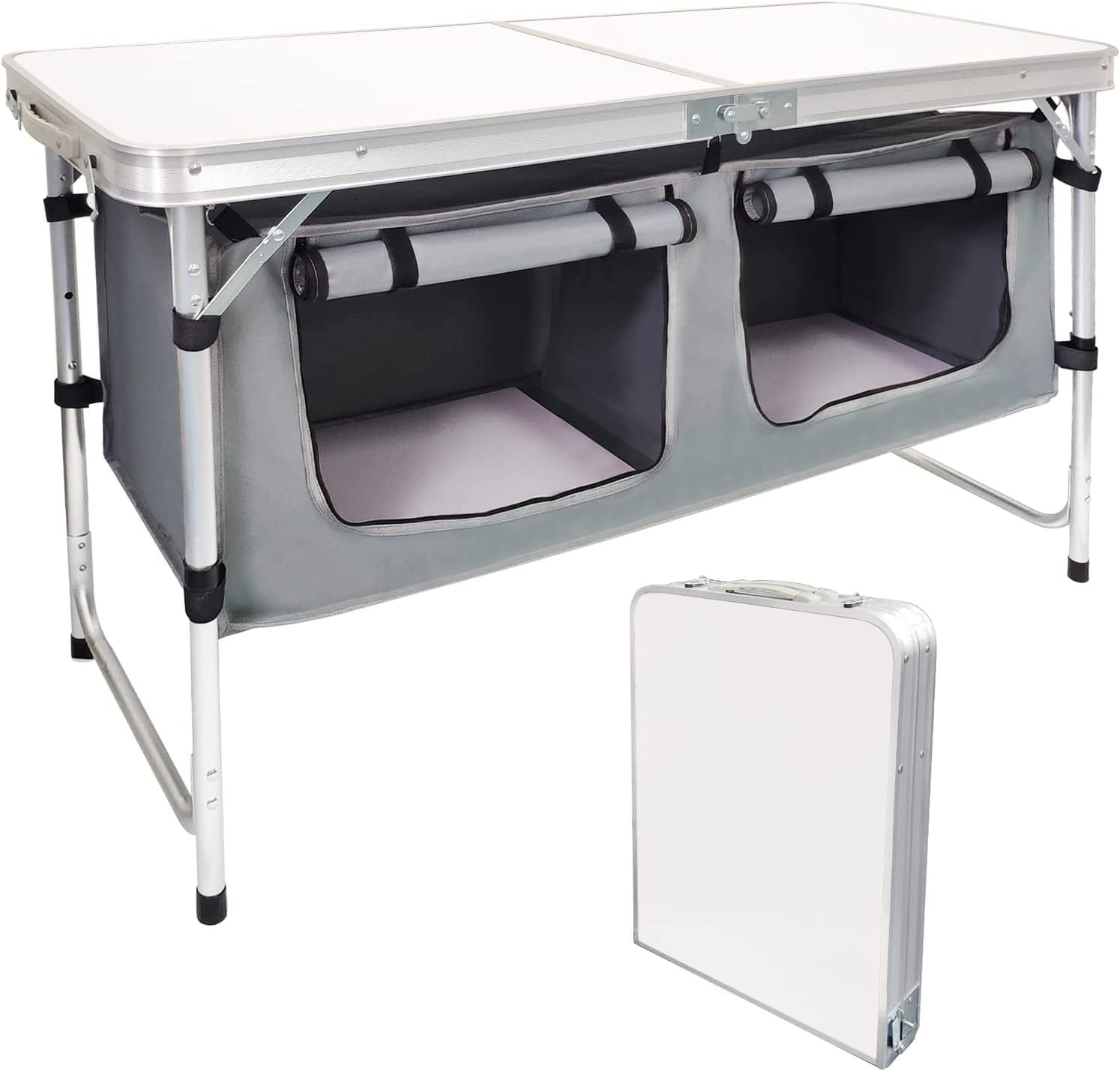 Aluminum Portable Folding Table with Storage, 47" x 27.3"