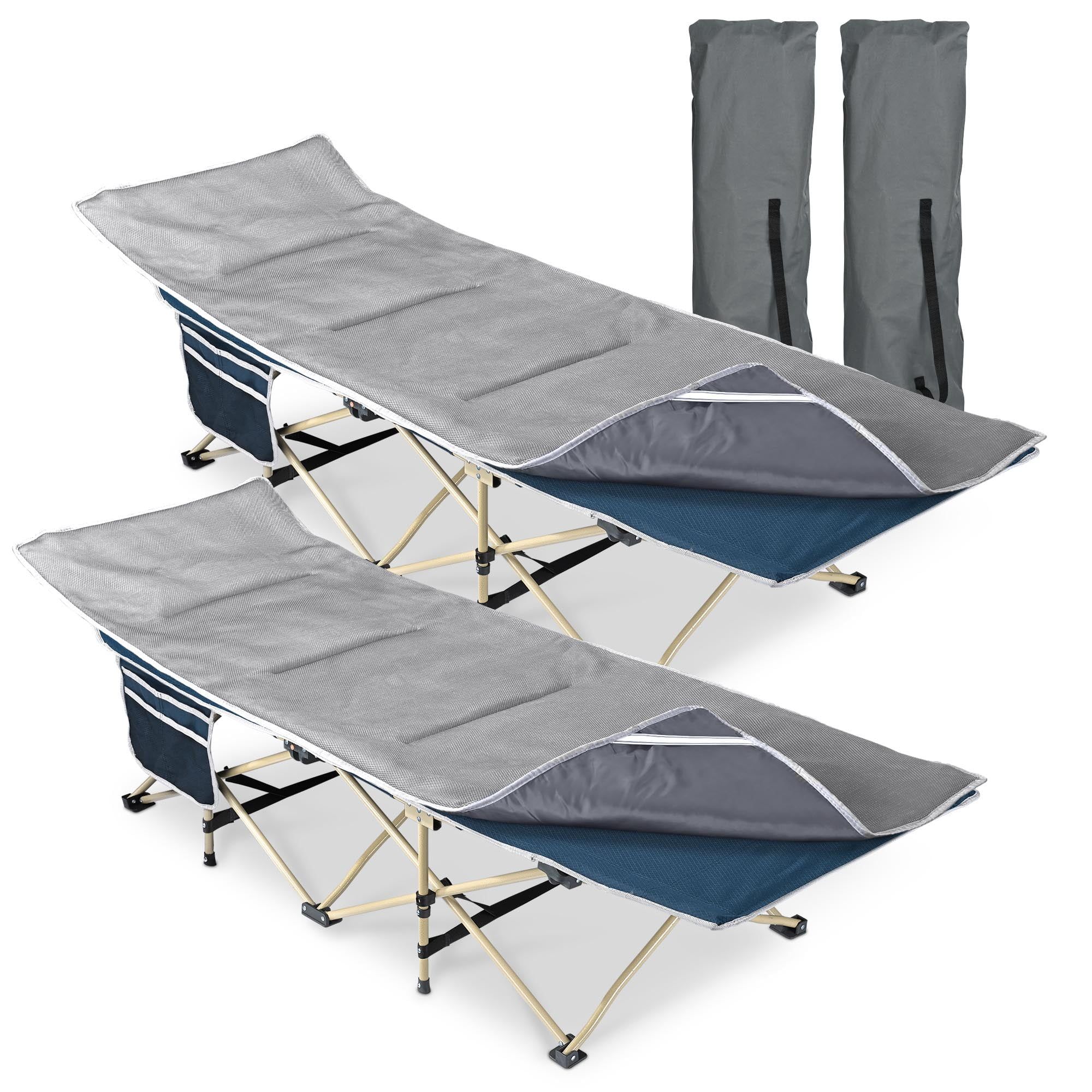 Blue Folding Camping Cots with Carrying Bag, 2 Pack