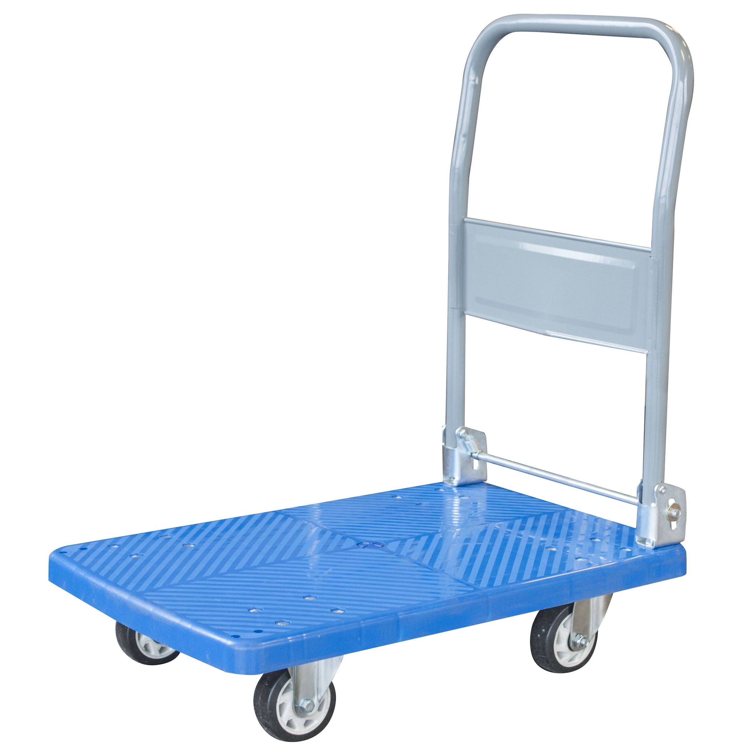 Blue Folding Plastic Platform Truck with Steel Handle