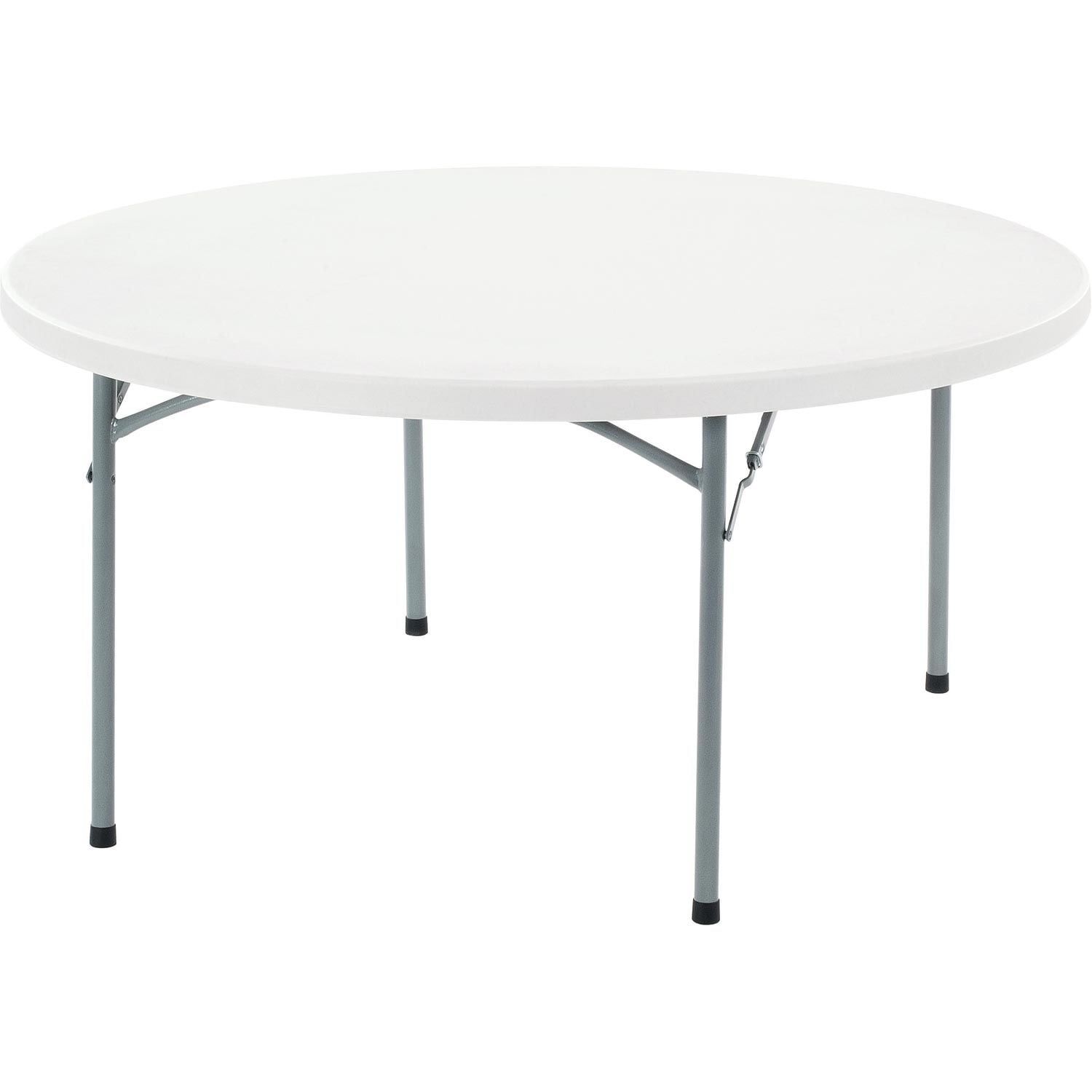 60-Inch White Round Plastic Table with Gray Steel Frame