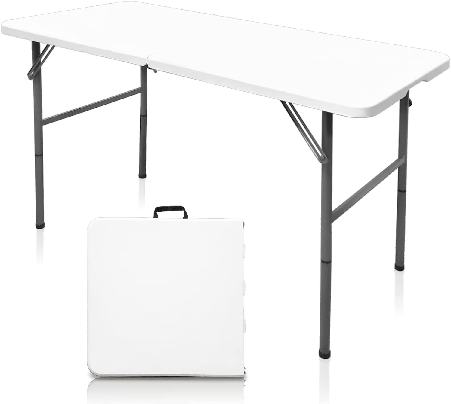 4ft White Heavy Duty Folding Plastic Dining Table with Handle