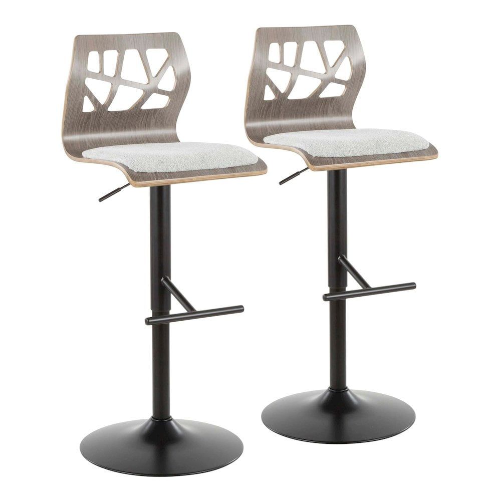Folia Light Gray Adjustable Swivel Barstool with Wood Frame