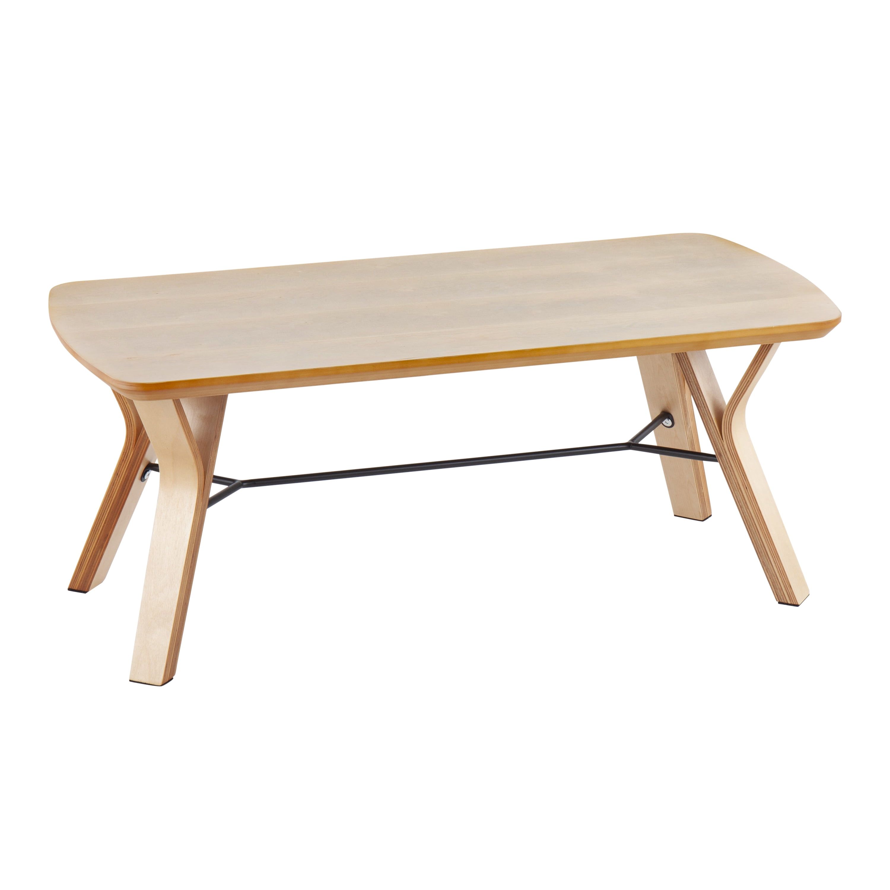 Folia Mid-Century Natural Wood Bench - Seats 2