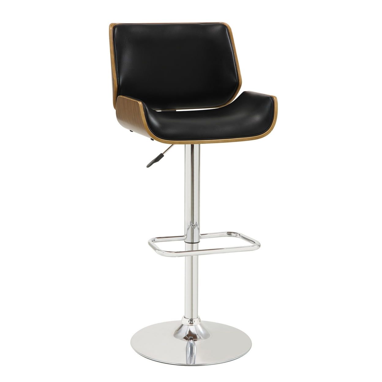 Black Leatherette Adjustable Bar Stool with Walnut Finish