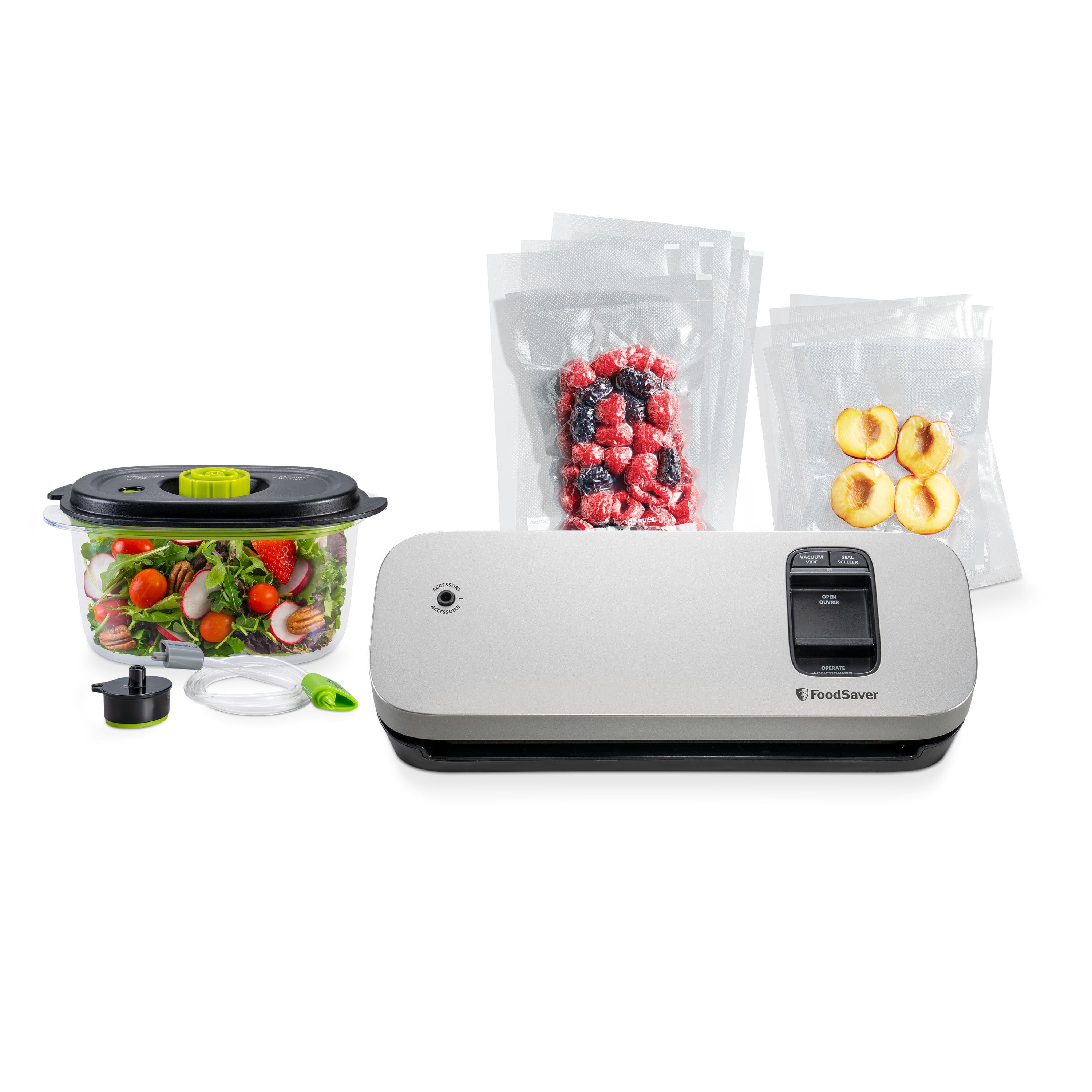 Silver Compact Vacuum Sealer with Storage Bags and Container