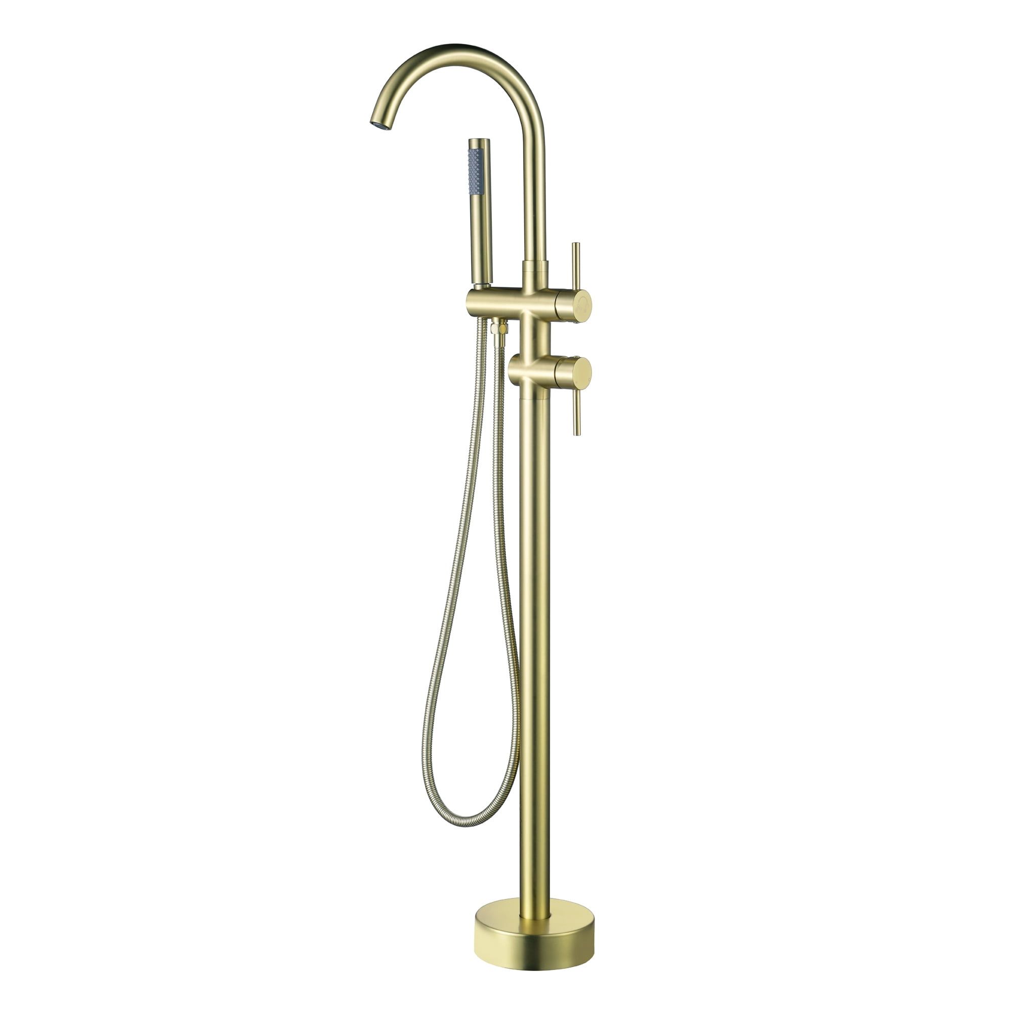 Brushed Gold Freestanding Brass Tub Filler with Handheld Shower