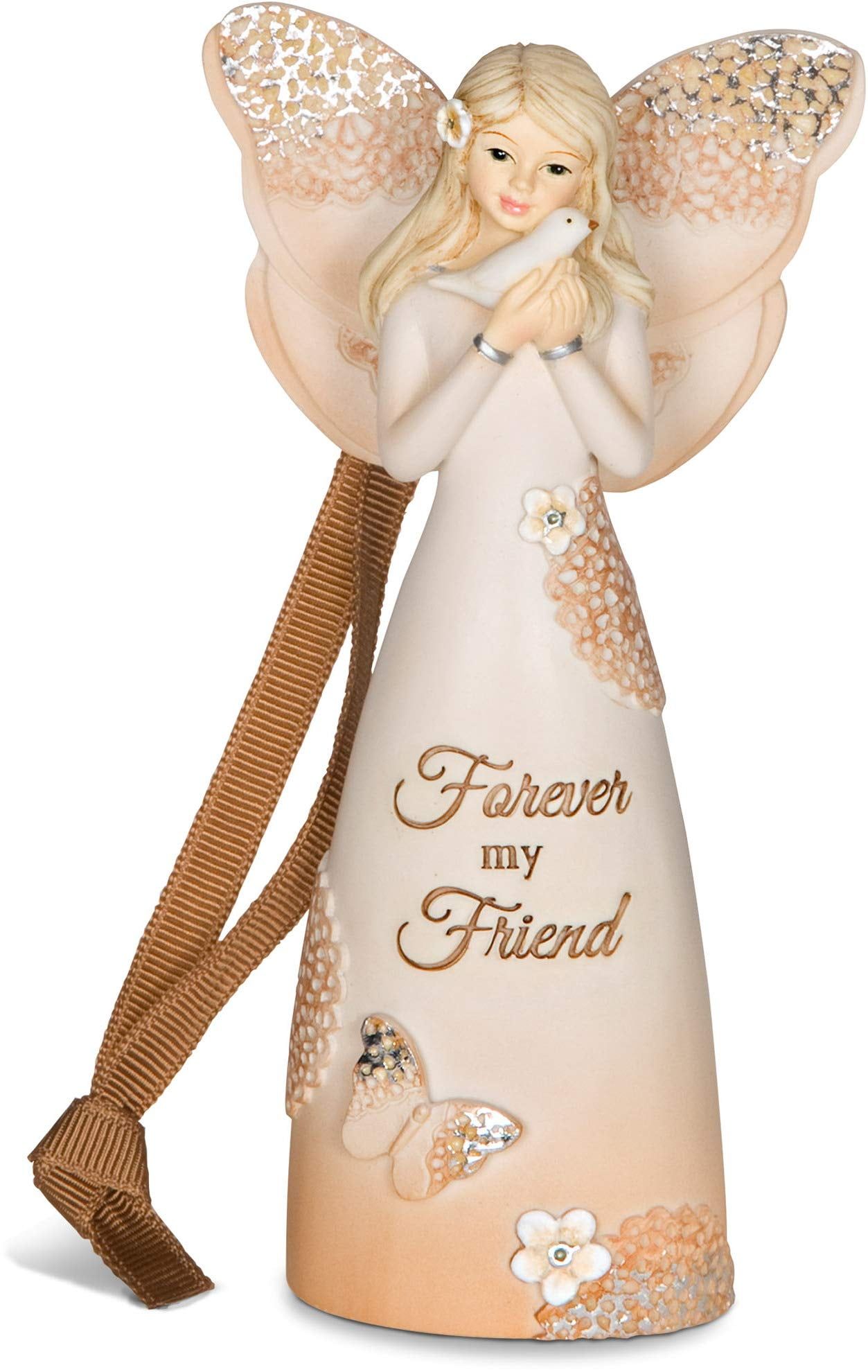 Forever Friend Beige and Gold Resin Angel Figurine