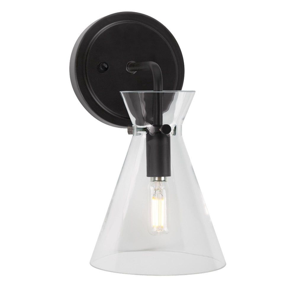 Beaker Mid-Century Modern Black Steel Wall Sconce with Clear Glass