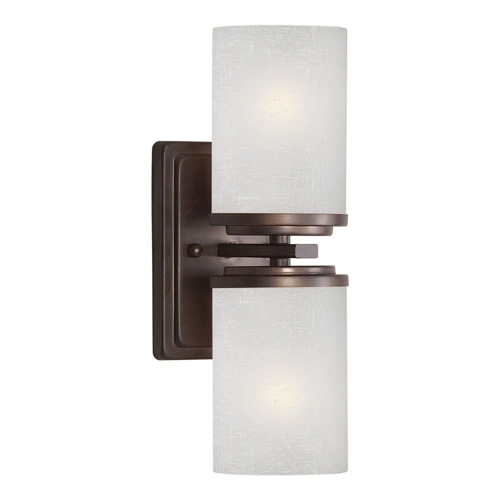 Antique Bronze Dual Light Wall Sconce with Linen Shades