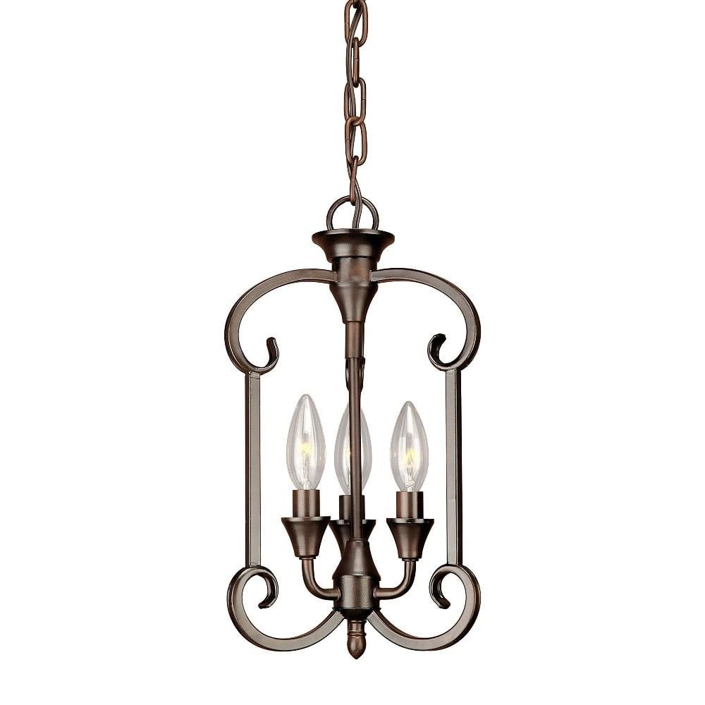 Antique Bronze 3-Light Foyer Pendant with Glass Bulbs