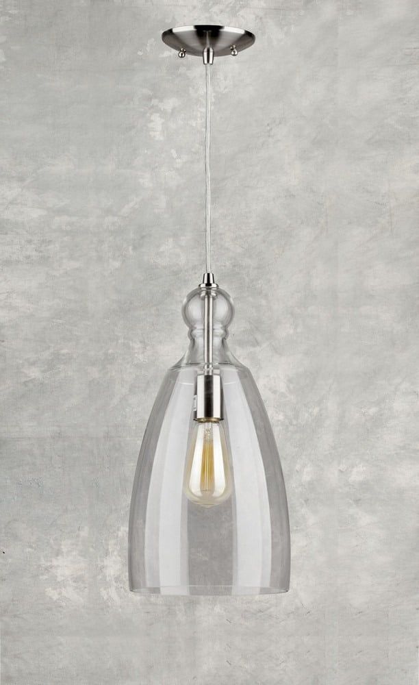 Brushed Nickel Glass Mini Pendant Light with LED Option