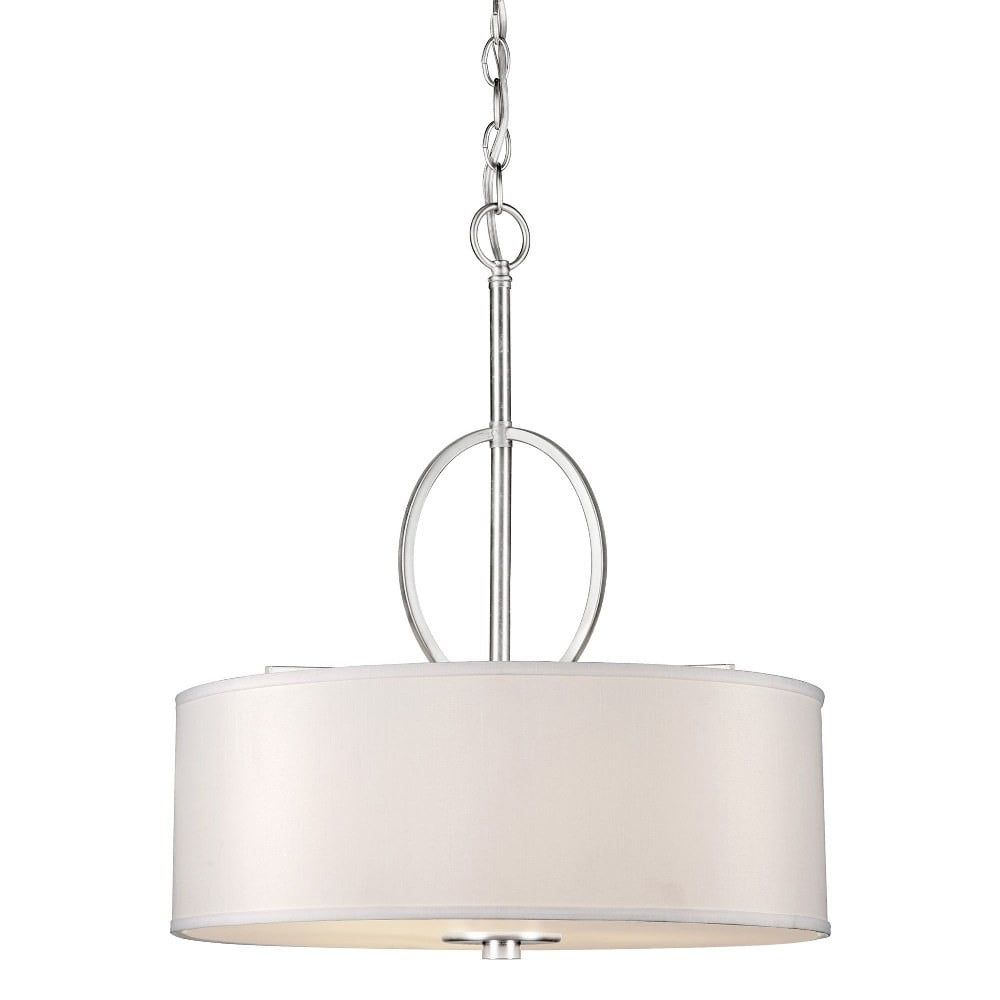 Brushed Nickel Glass Drum Pendant Light, 23" Tall