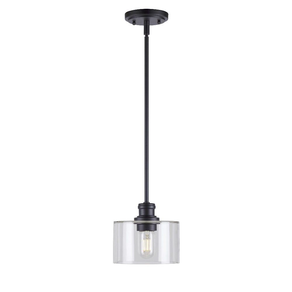 Zane Transitional Black Steel Mini Pendant with Clear Glass Shade