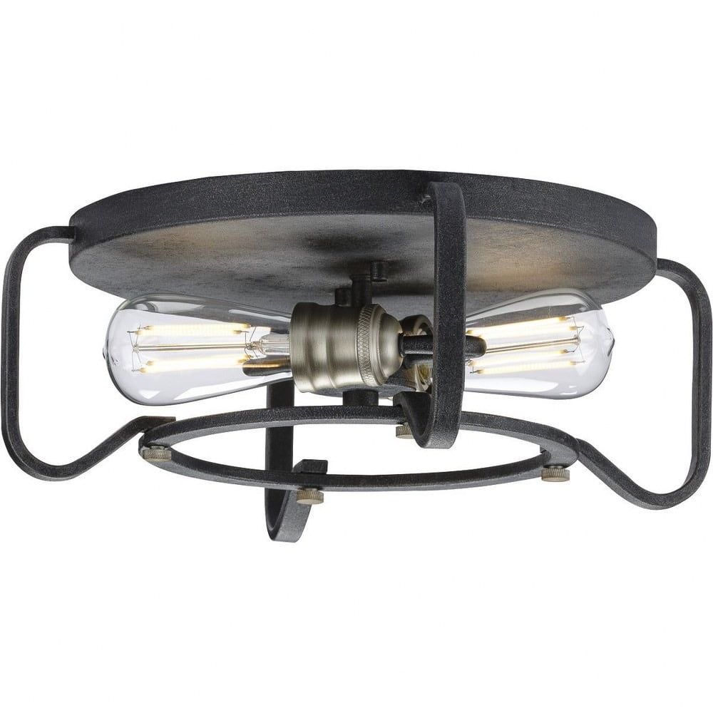 Foster 16" Black Iron 2-Light Flush Mount Ceiling Fixture