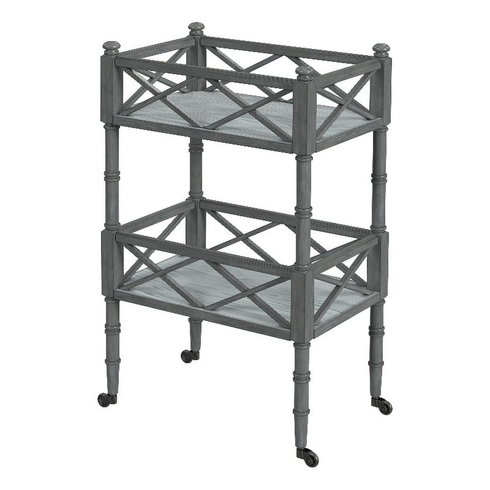 Powder Gray 2-Tier Mobile Server Bar Cart with Oak Veneers